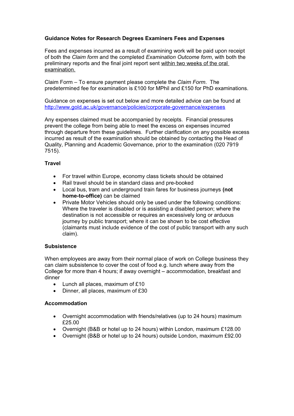 Guidance Notes for Research Degrees Examiners Fees and Expenses