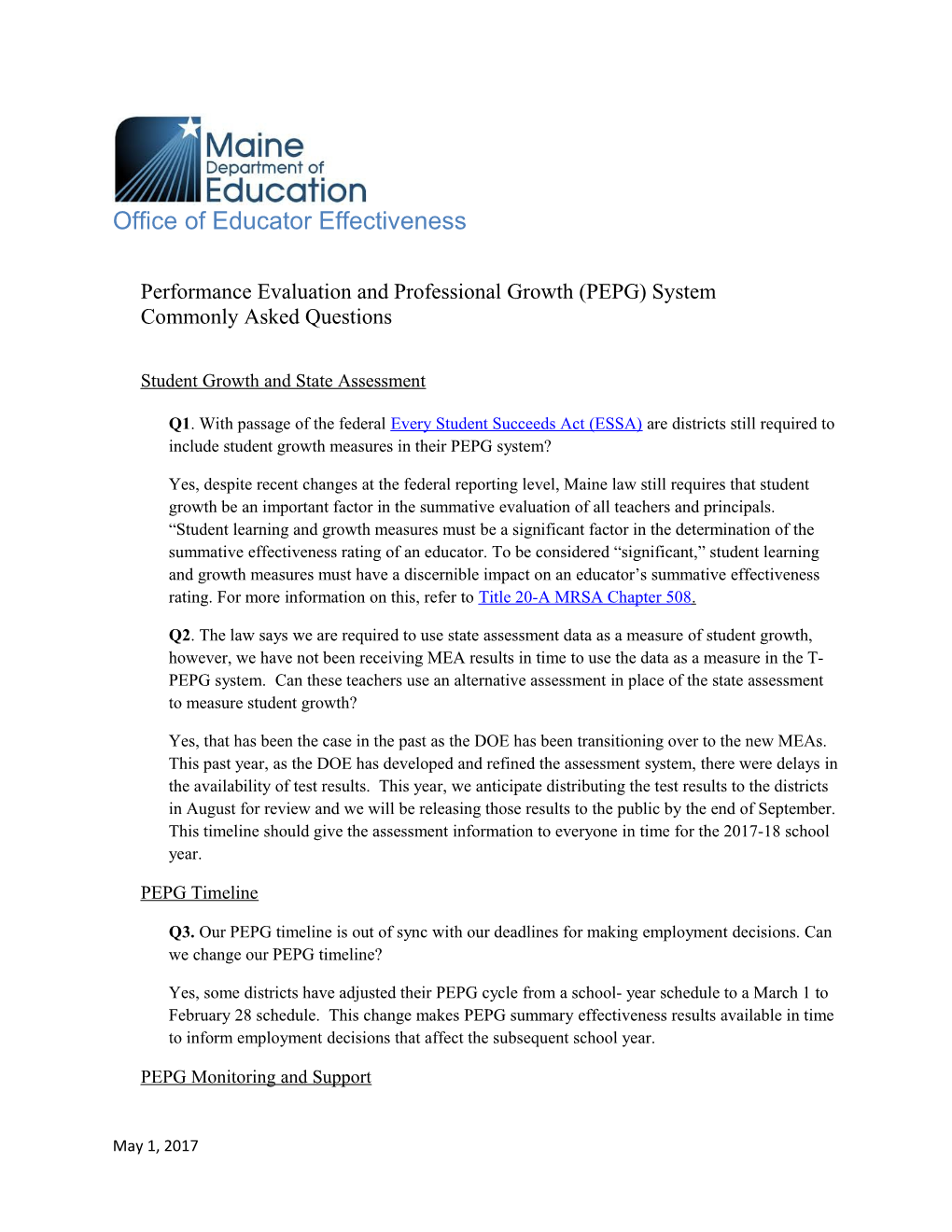 Performance Evaluation and Professional Growth (PEPG) System