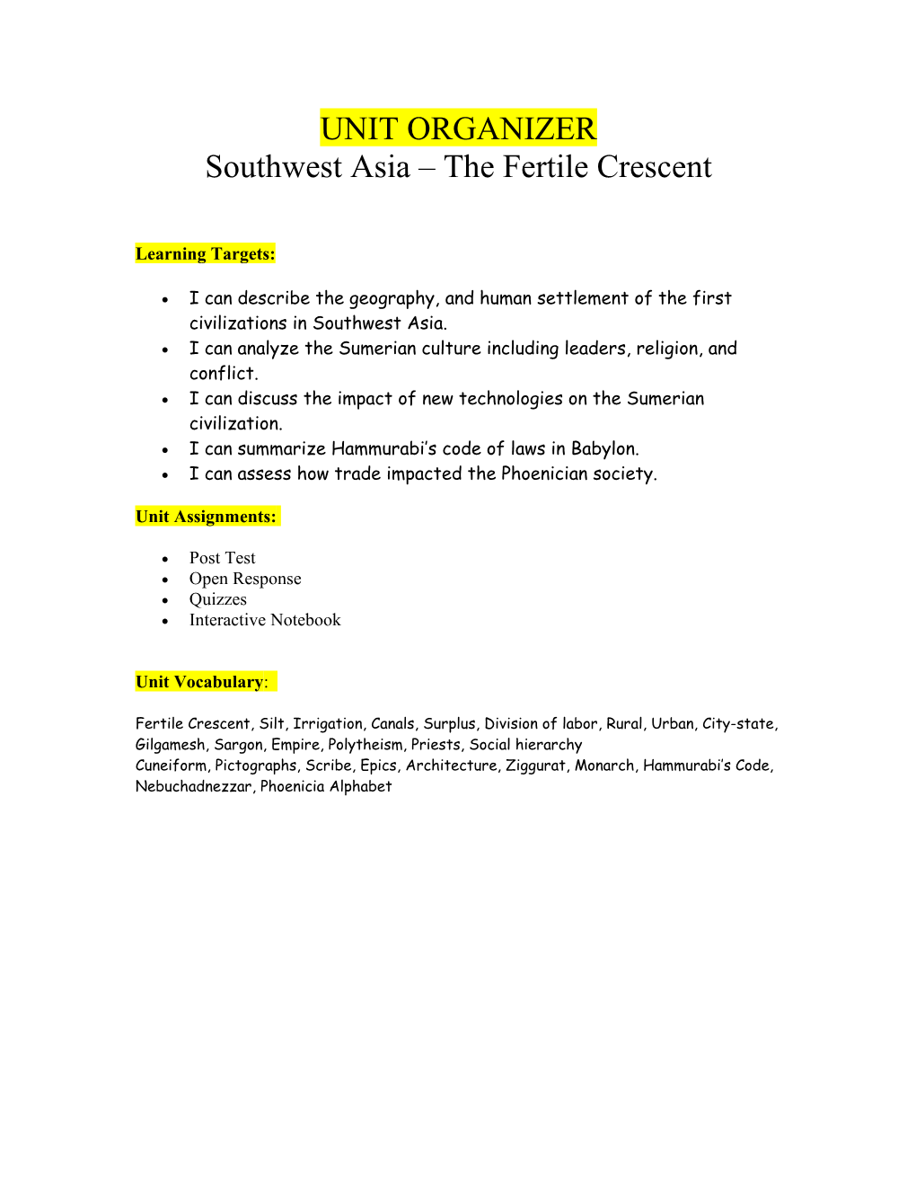 Southwest Asia the Fertile Crescent