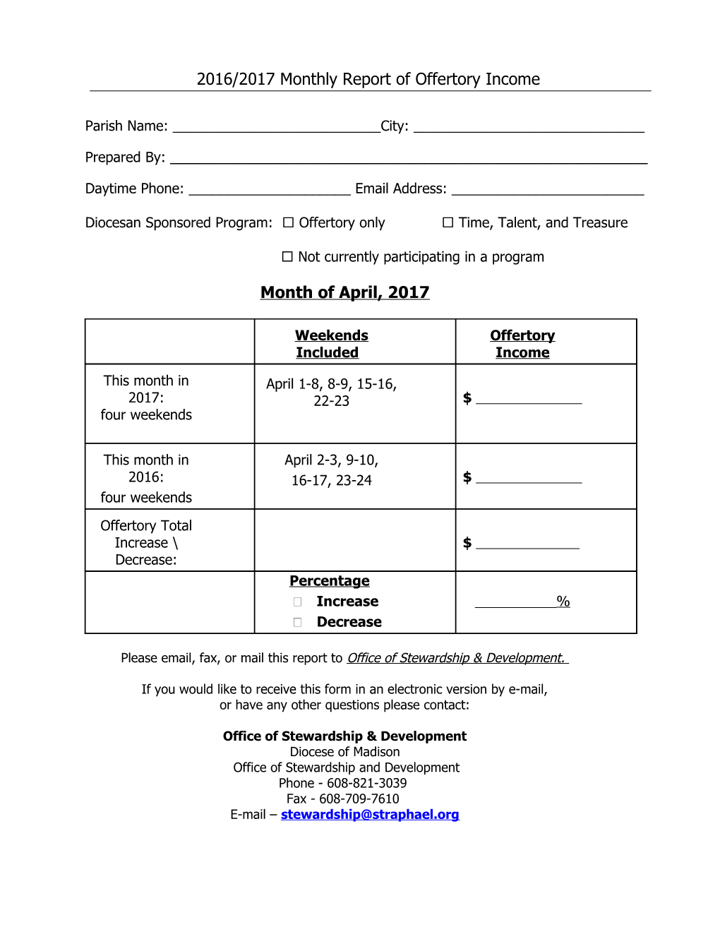 2010/2011 Monthly Report of Offertory Income