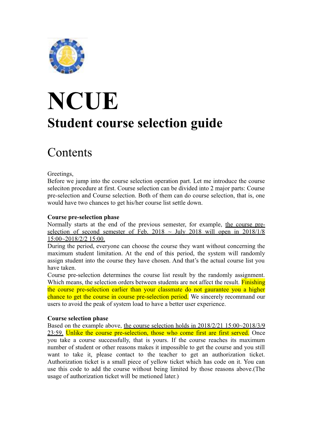Student Course Selection Guide