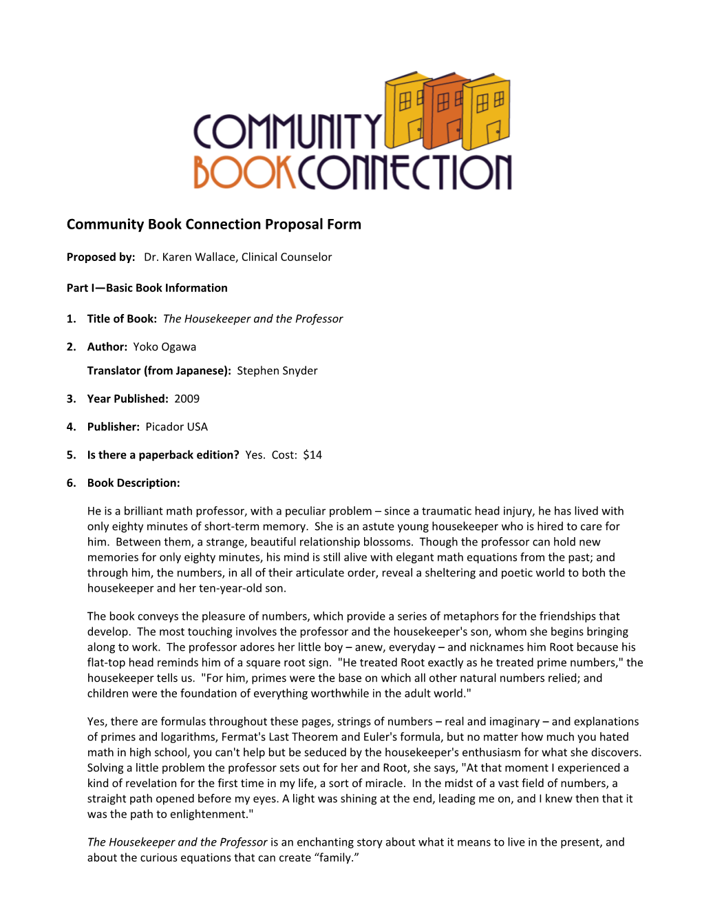 Community Book Connection Proposal Form