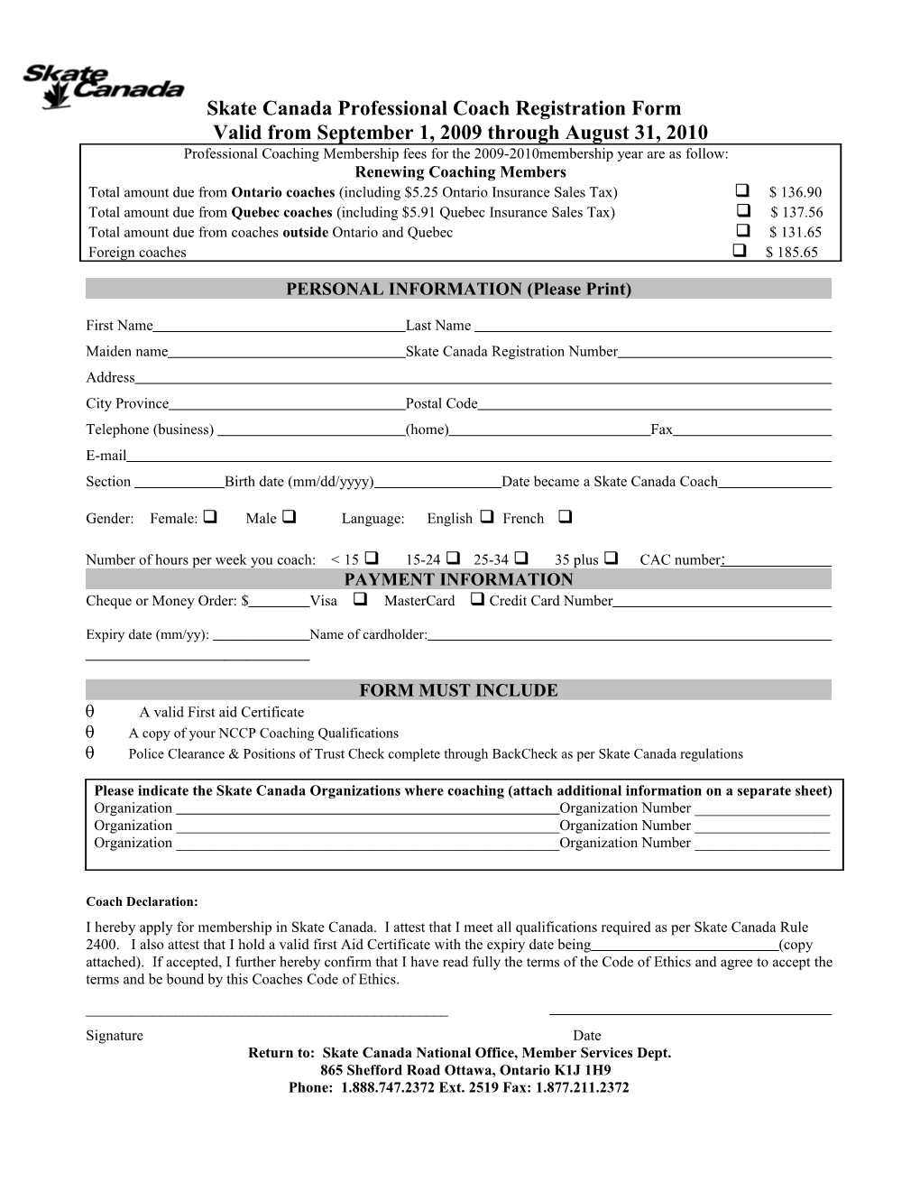 CFSA Coach Registration Form