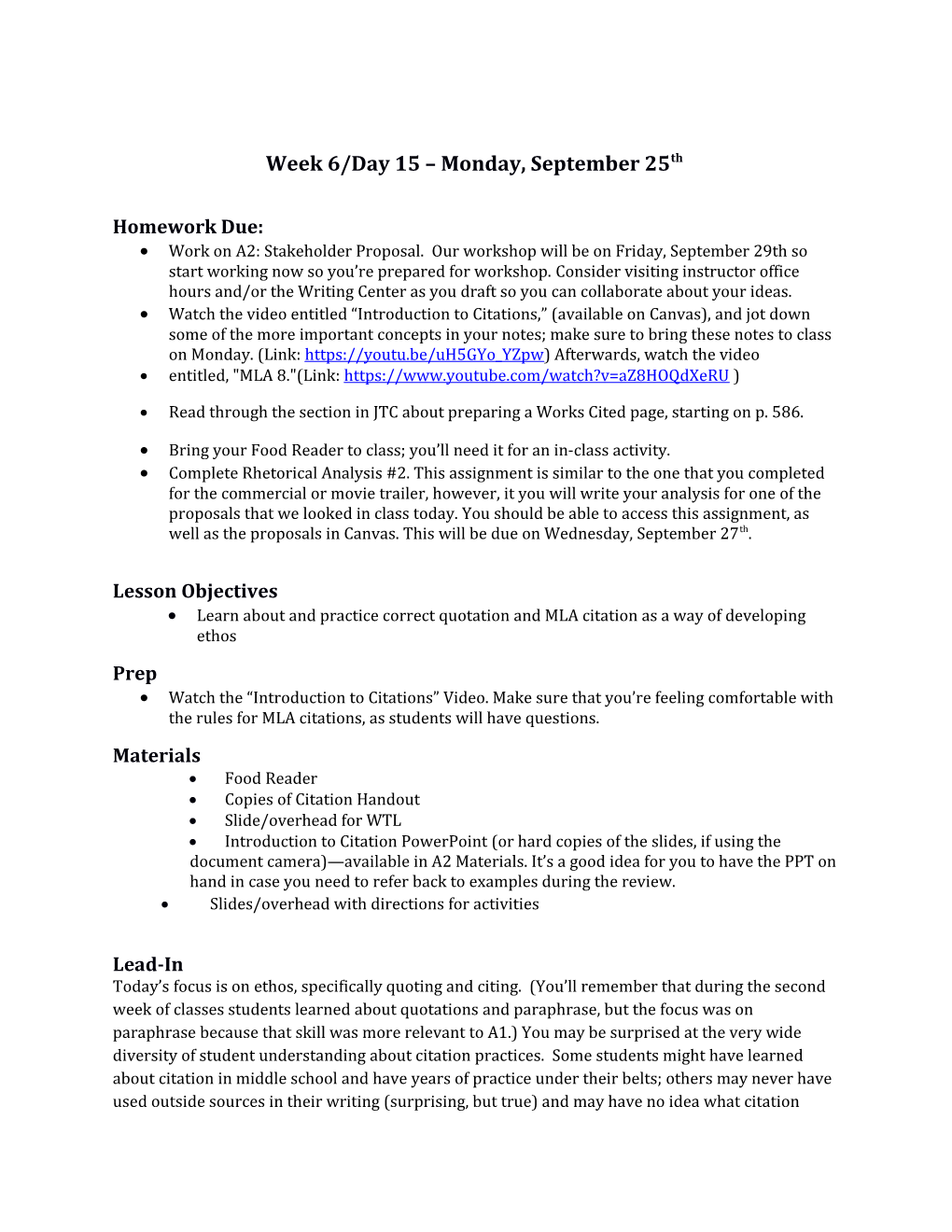 Read Through the Section in JTC About Preparing a Works Cited Page, Starting on P. 586