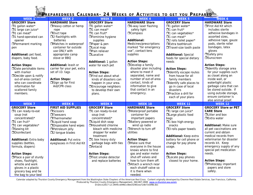 Preparedness Calendar- 24 Weeks of Activities to Get You Prepared