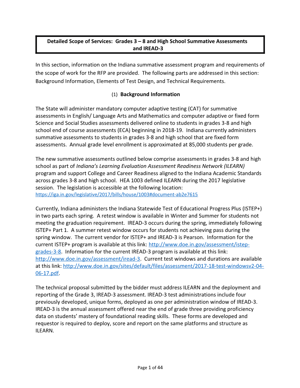 Detailed Scope of Services: Grades 3 8 and High School Summative Assessments