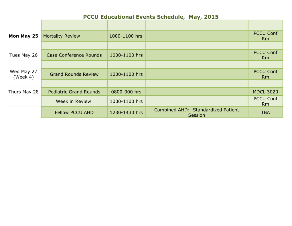 PCCU Educational Events Schedule, May, 2015