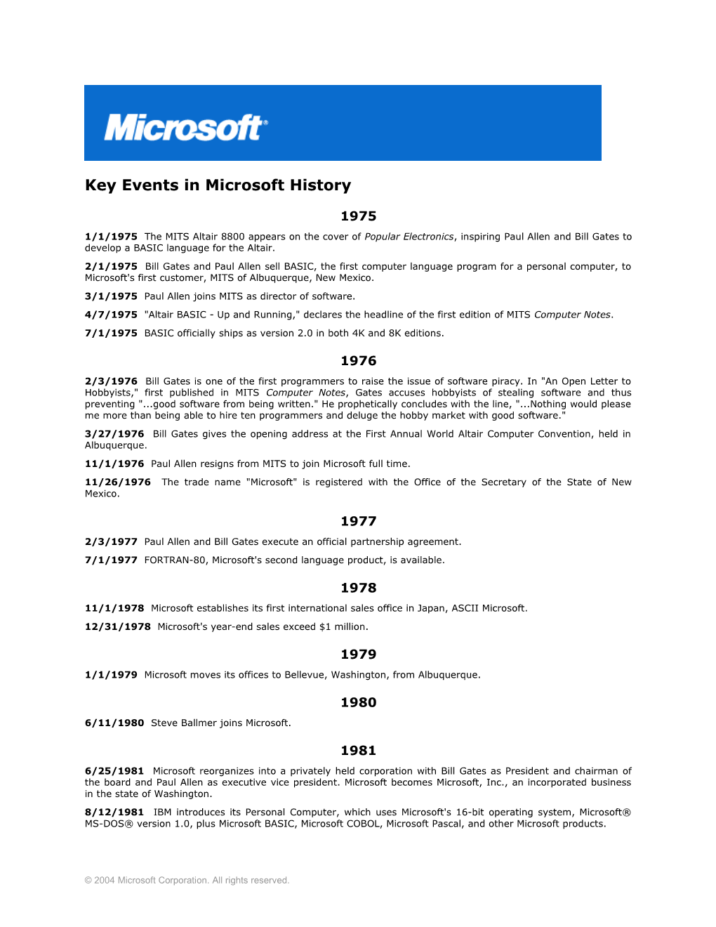 Key Events in Microsoft History