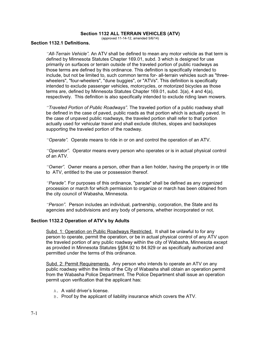 Section 1132 ALL TERRAIN VEHICLES (ATV)