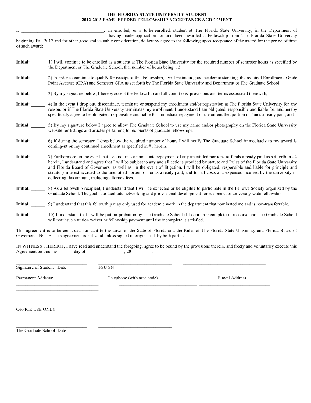 UF Acceptance Agreement