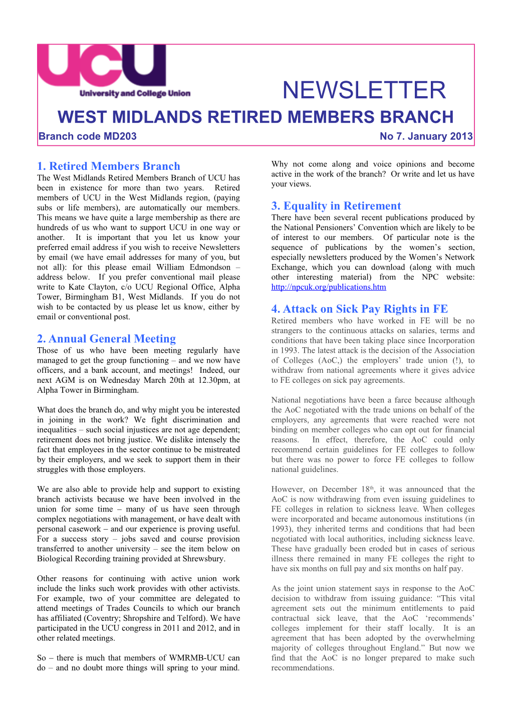 West Midlands Retired Members Branch