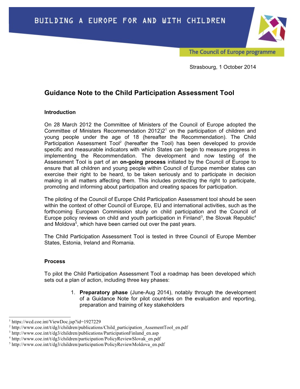 Guidance Note to the Child Participation Assessment Tool