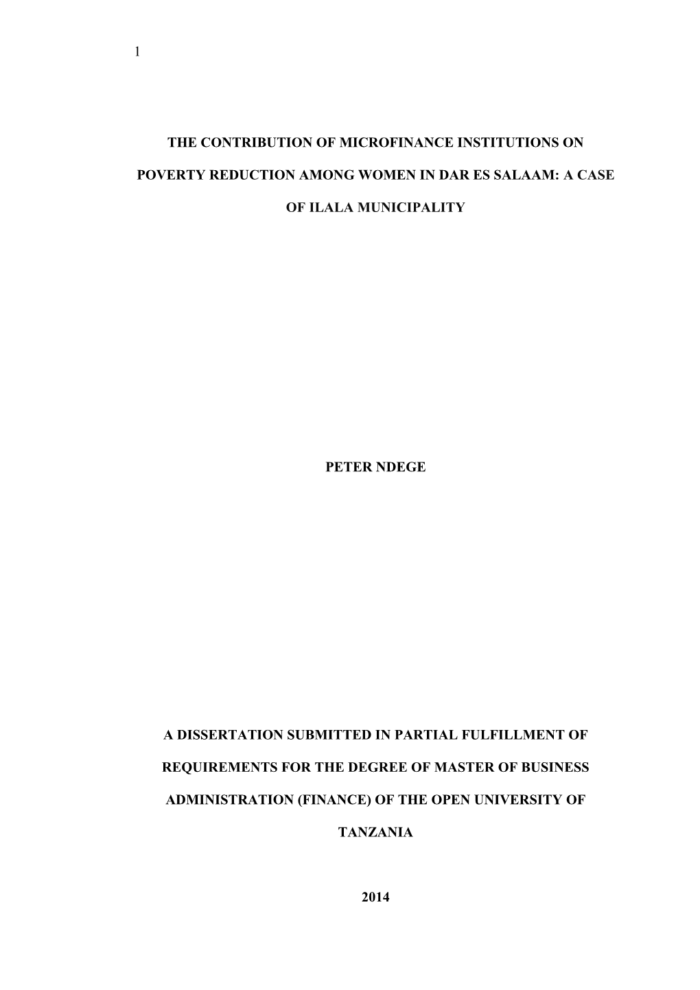 A Dissertation Submitted in Partial Fulfillment of Requirements for the Degree of Master