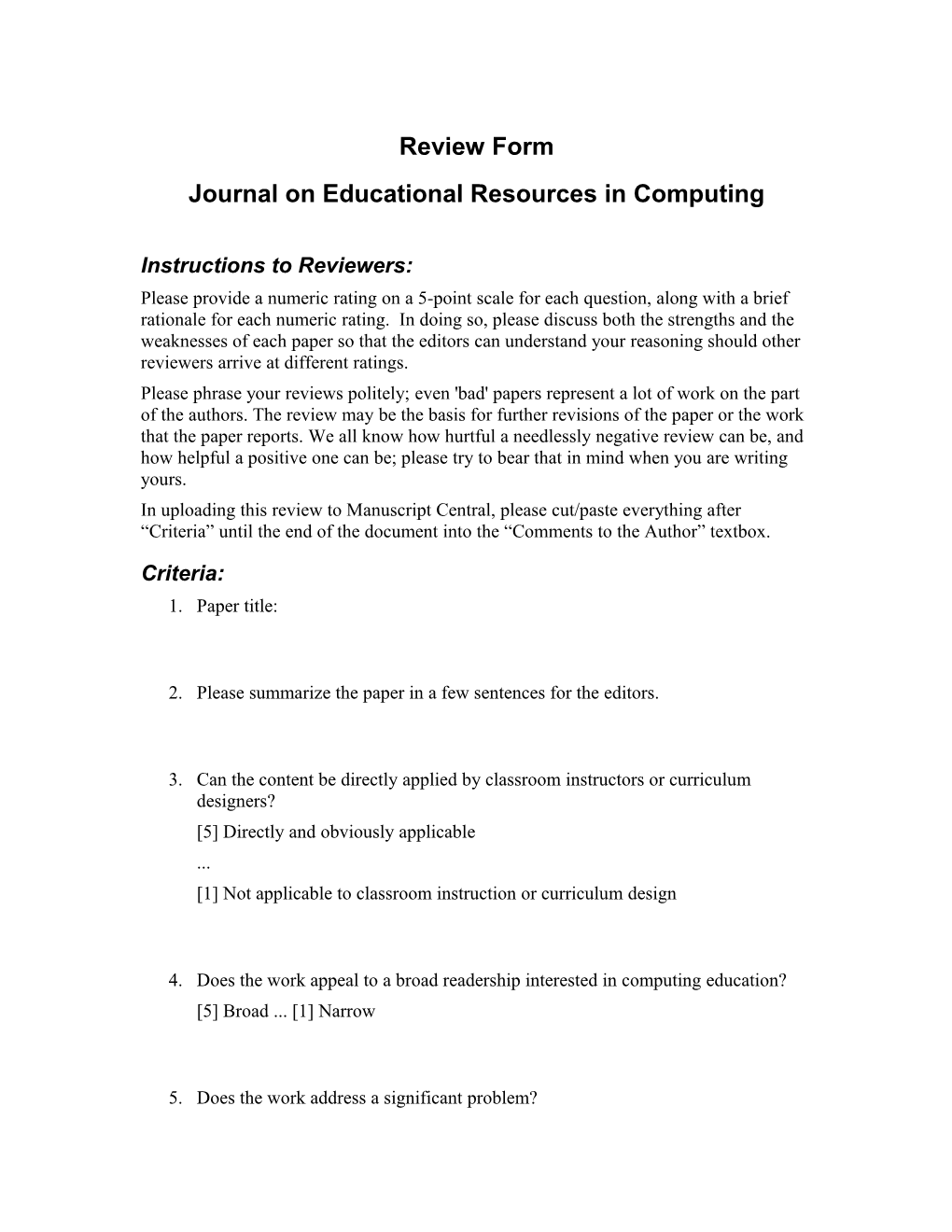 Journal on Educational Resources in Computing