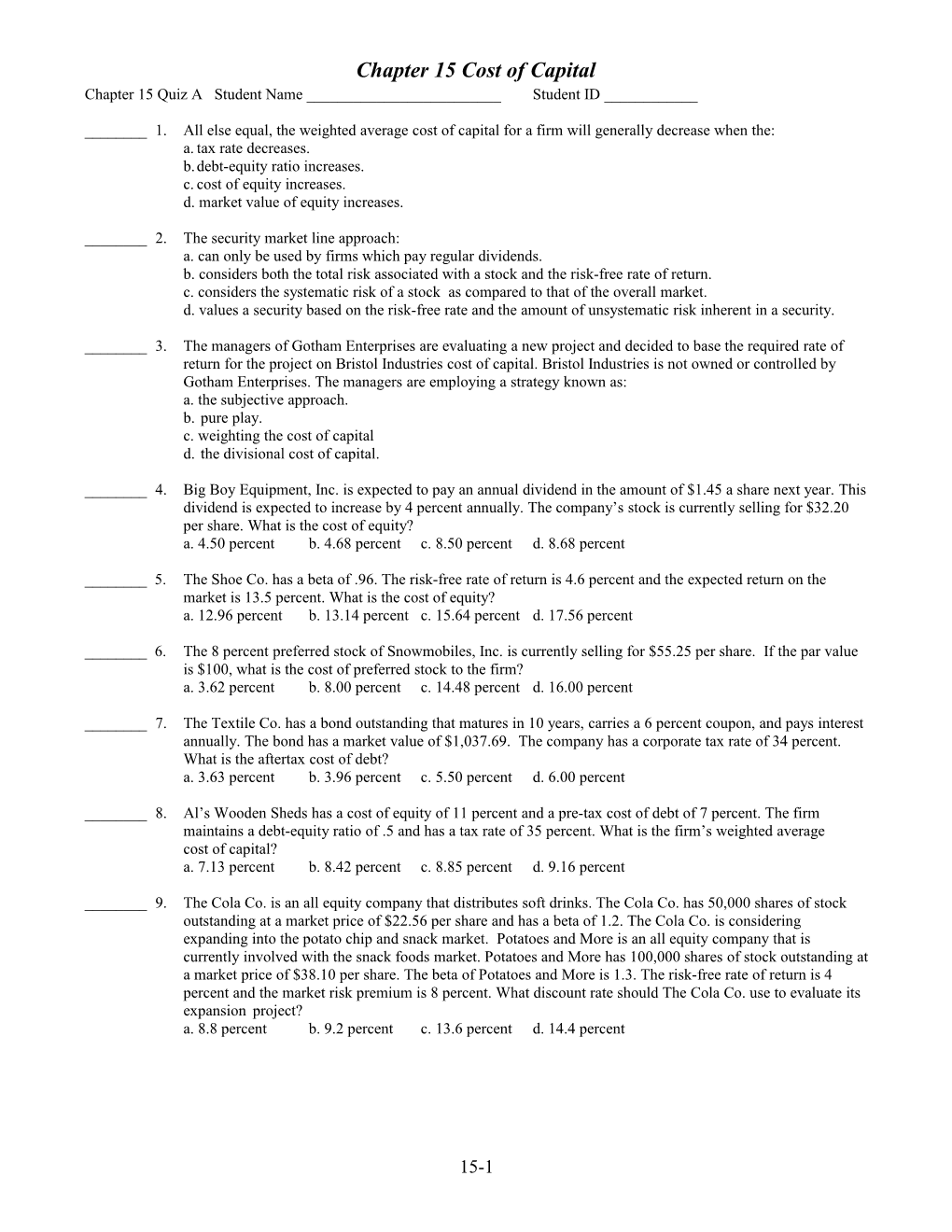 Chapter 15 Cost of Capital