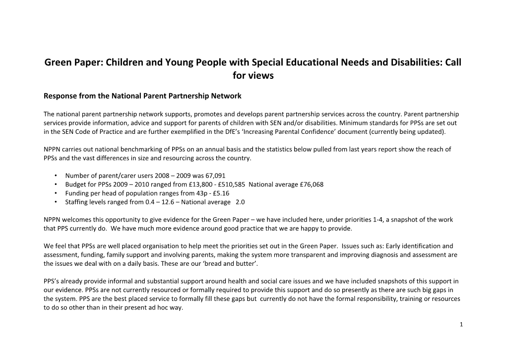 Green Paper: Children and Young People with Special Educational Needs and Disabilities