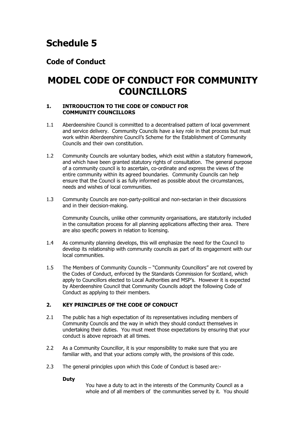 Model Code of Conduct for Community Councillors