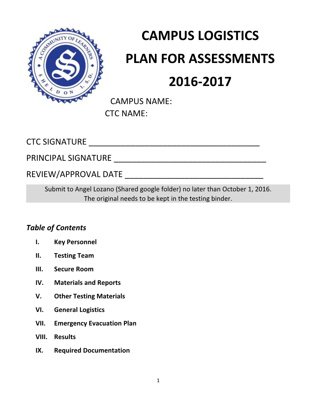 Plan for Assessments