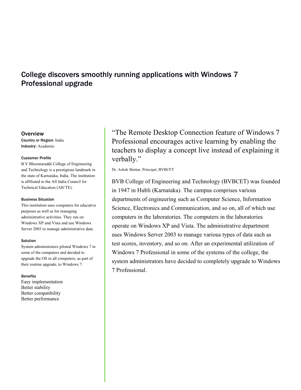 Writeimage CEP College Discovers Smoothly Running Applications with Windows 7 Professional