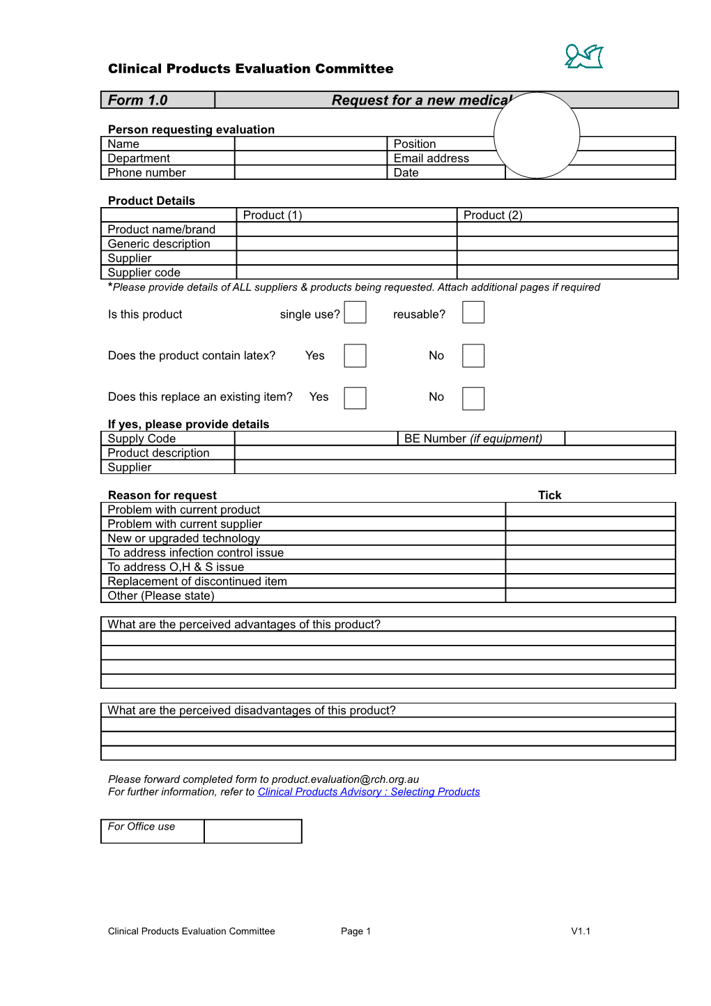 Request for a New Medical Device Form