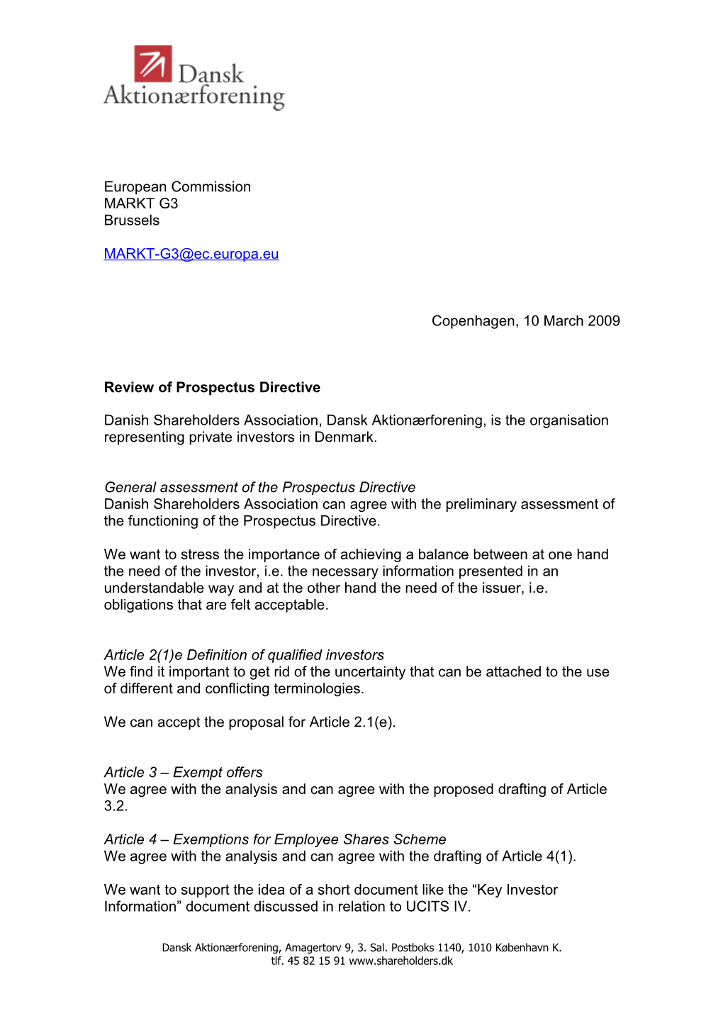 DAF on Prospectus Directive