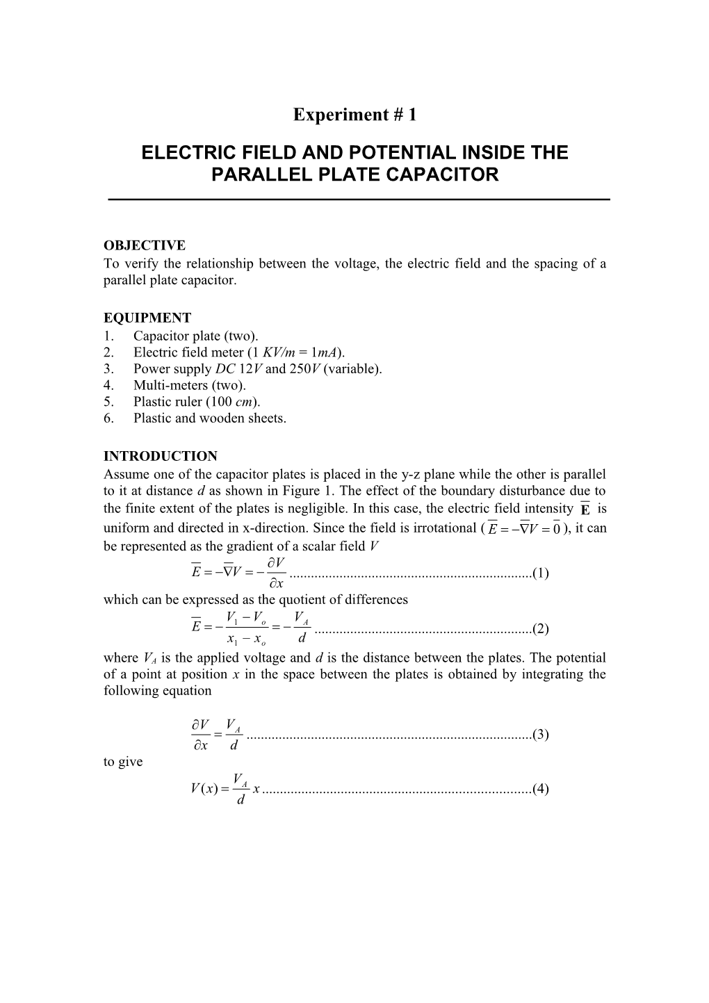 EE 340 Electromagnetics Lab Experiments Term 062