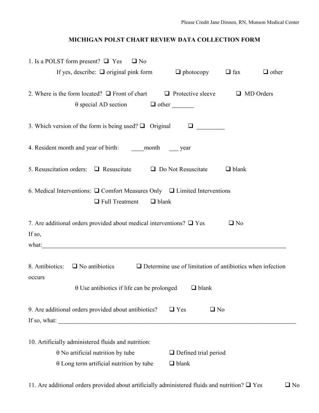 Polst Chart Review Data Collection Form