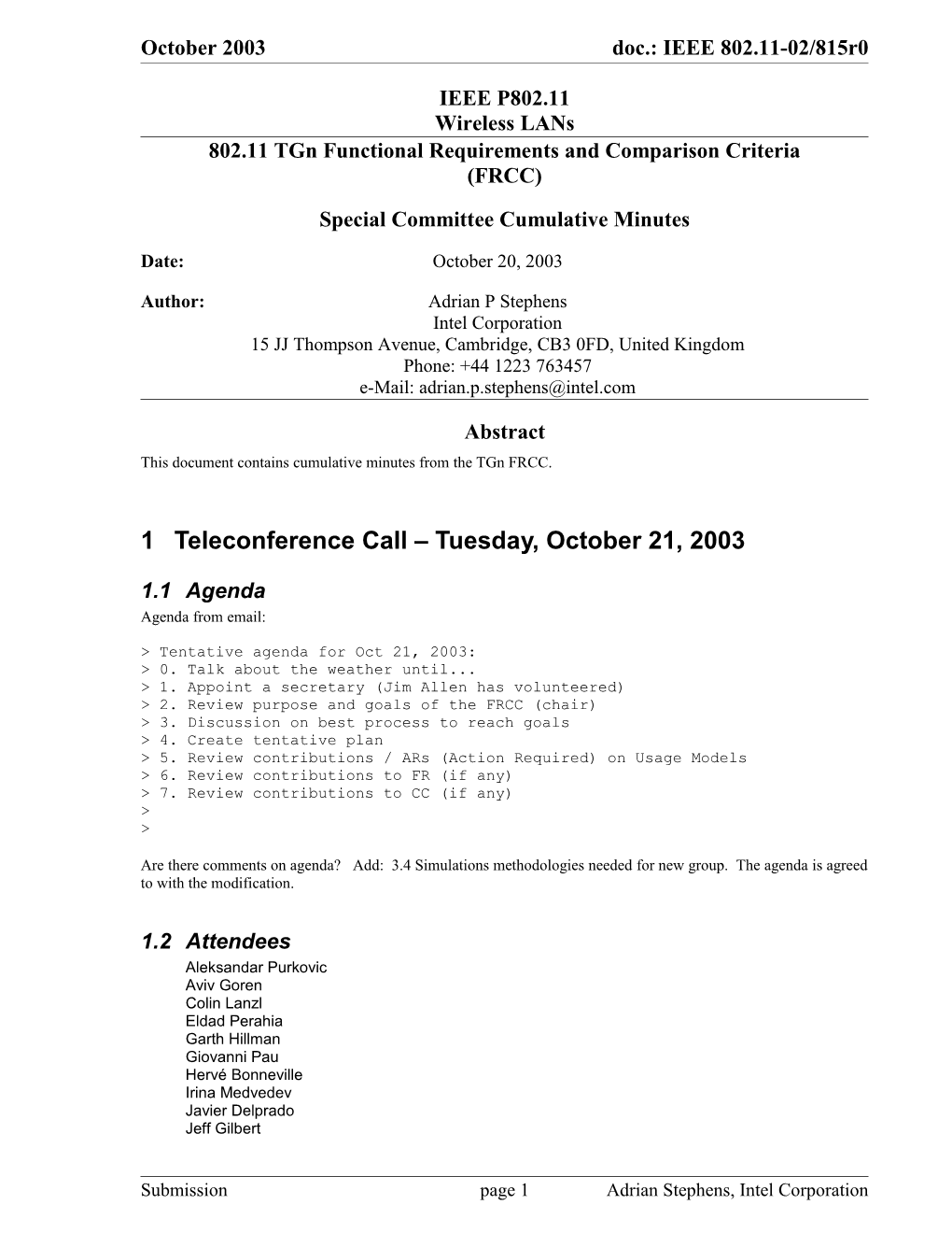 802.11 Tgn Functional Requirements and Comparison Criteria (FRCC)