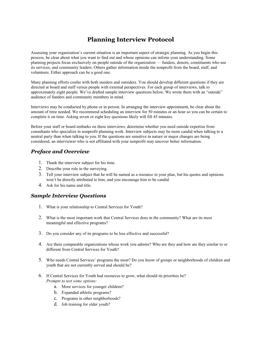 Planning Interview Protocol
