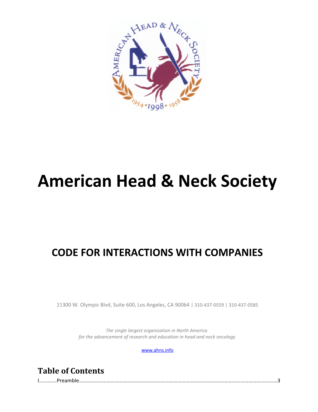 AHNS Code for Interactions with Companies