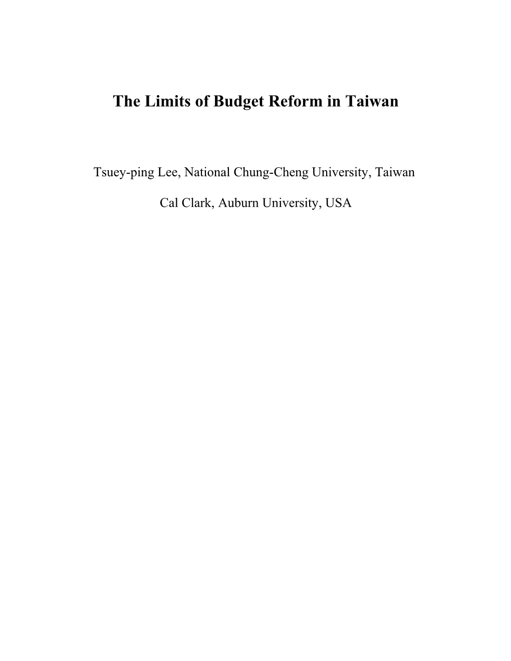The Limits of Budget Reform in Taiwan