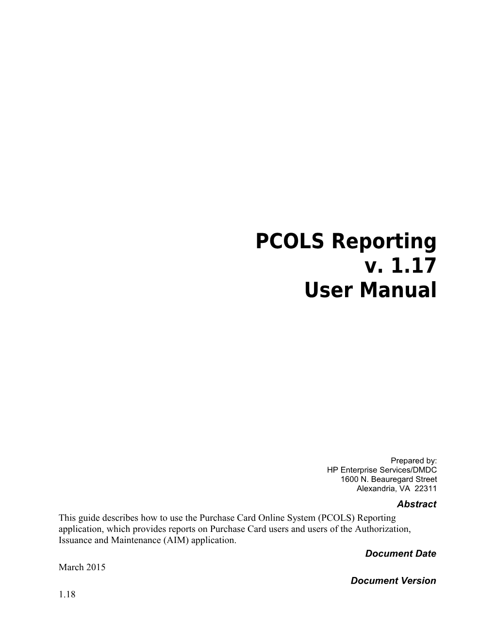 PCOLS Reporting V1.18 User Manual