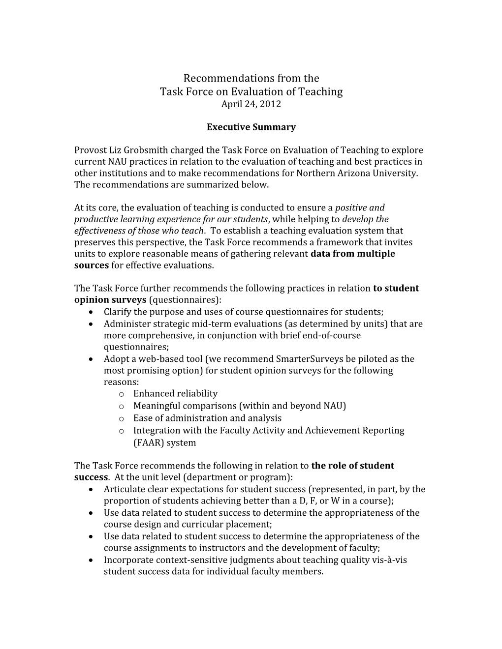 Task Force on Evaluation of Teaching
