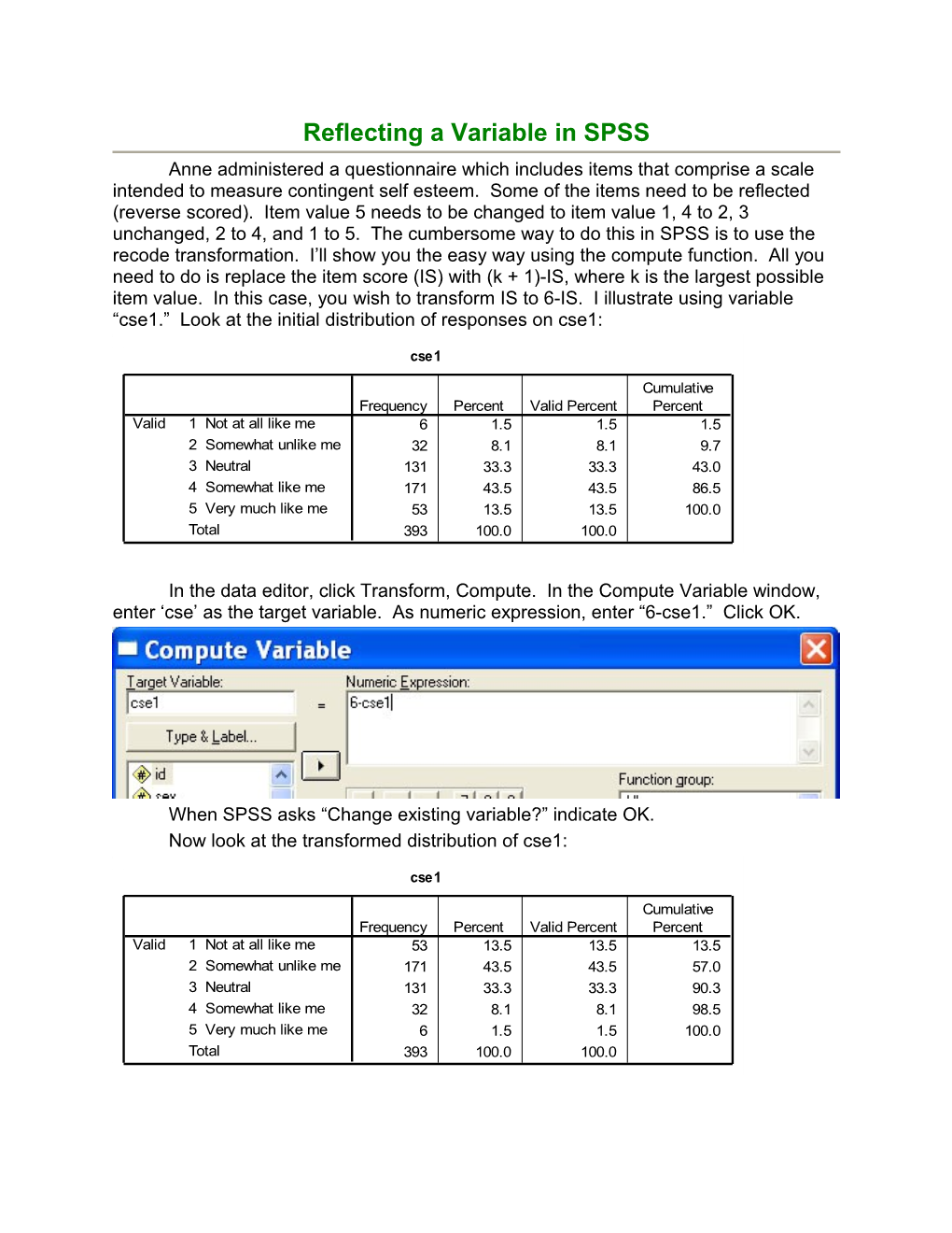 Reflecting a Variable in SPSS