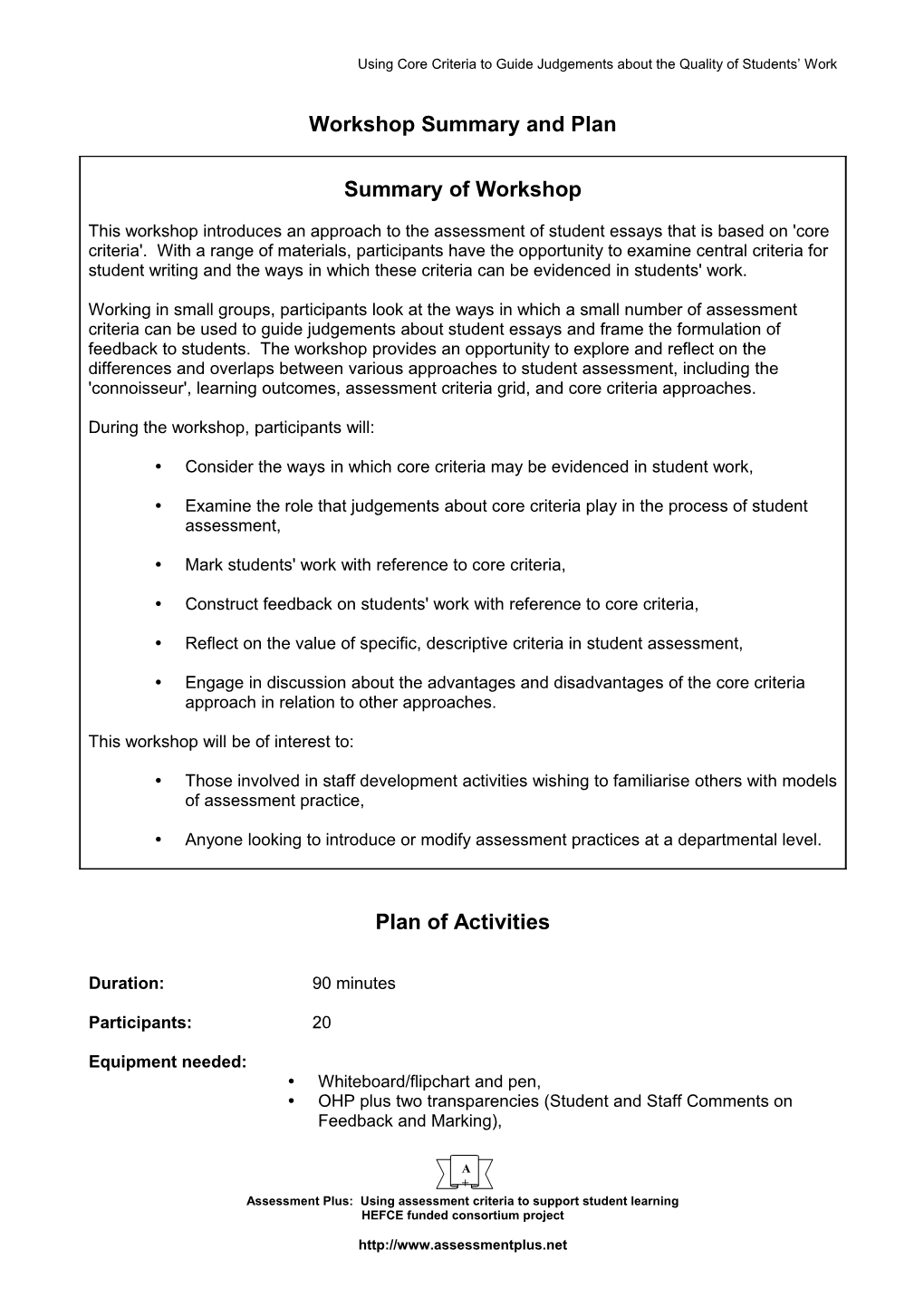 Using Core Criteria to Guide Judgements About the Quality of Students Work