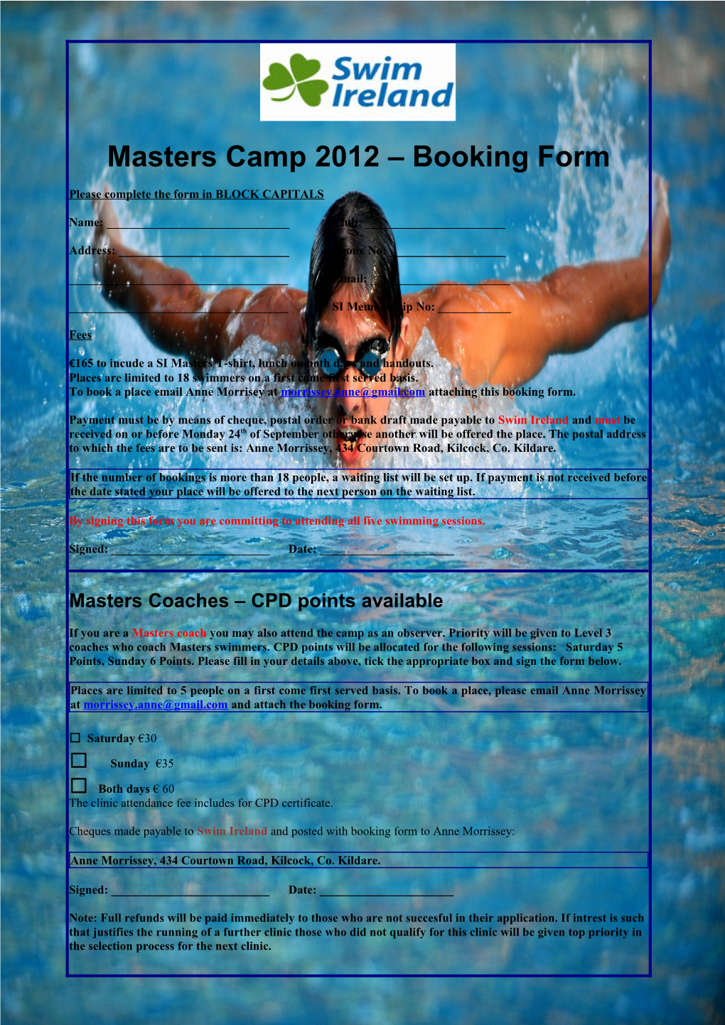 Swim Ireland Masters Camp