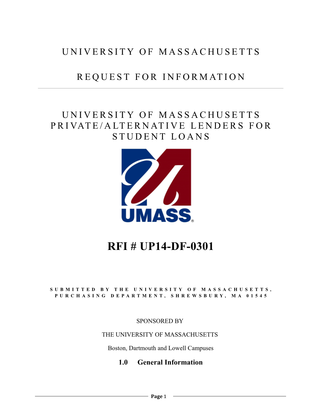 Submitted by the University of Massachusetts, Purchasing Department, Shrewsbury, Ma 01545 s1