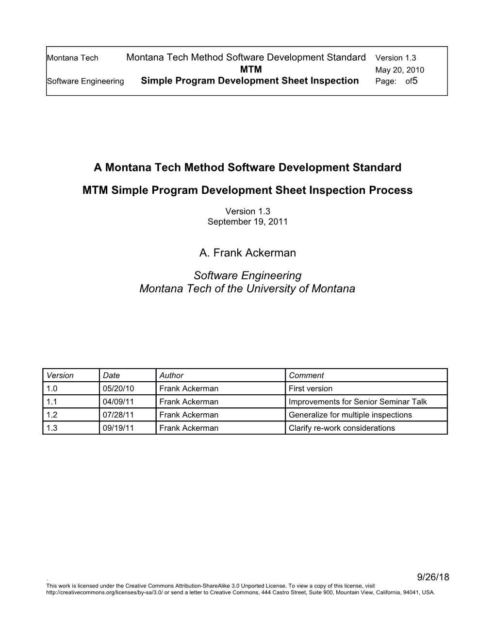 A Montana Tech Method Software Development Standard