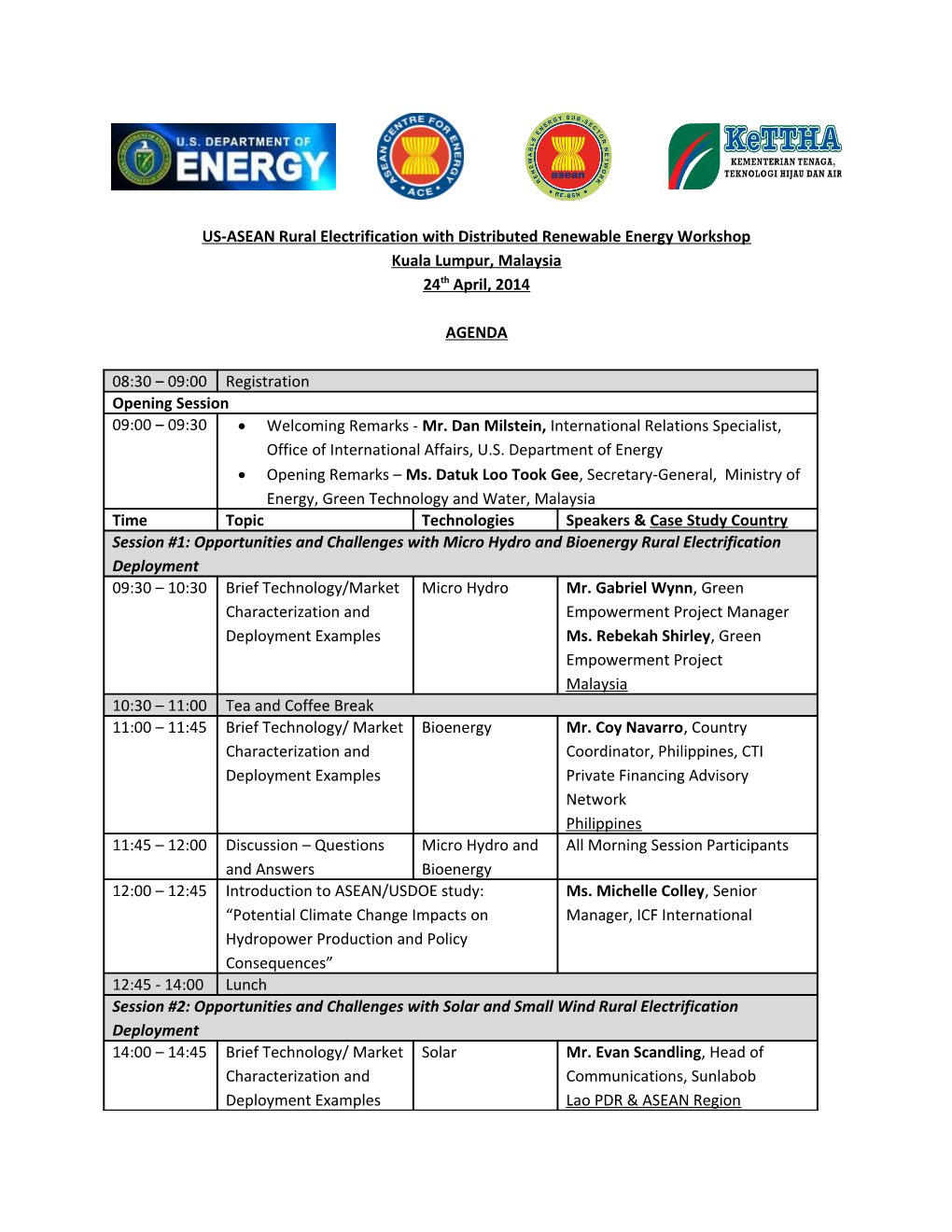 US-ASEAN Rural Electrification with Distributed Renewable Energy Workshop