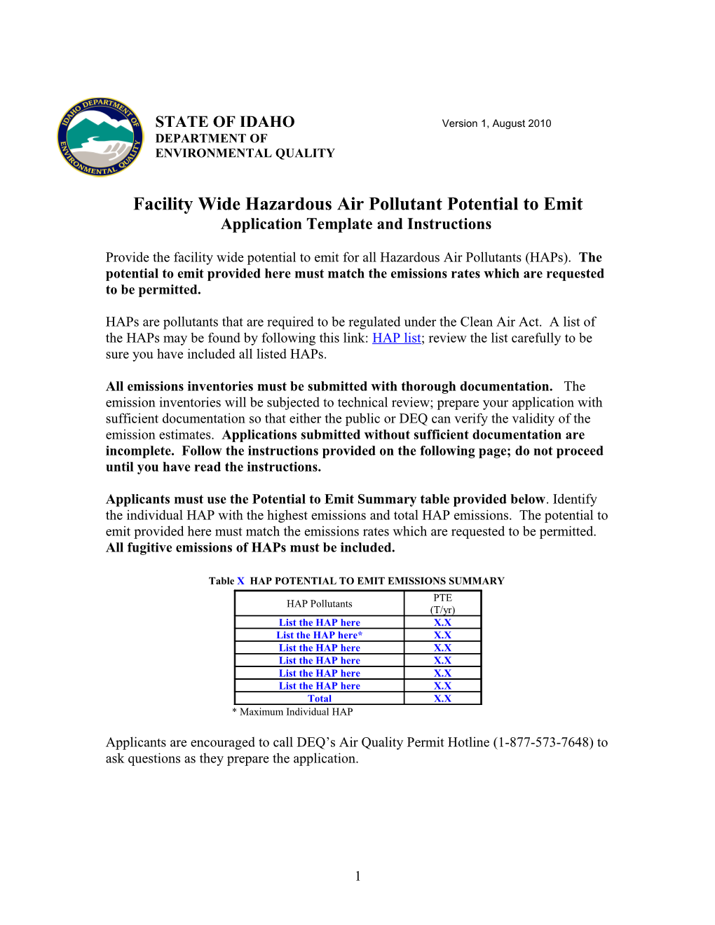 Facility Wide Hazardous Air Pollutant Potential to Emit