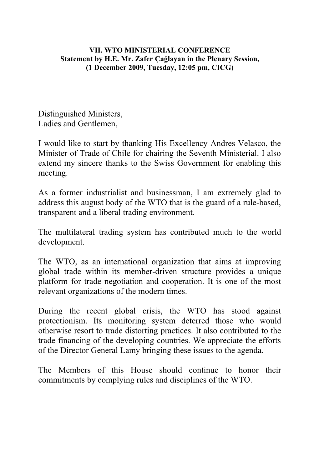 Vii. Wto Ministerial Conference