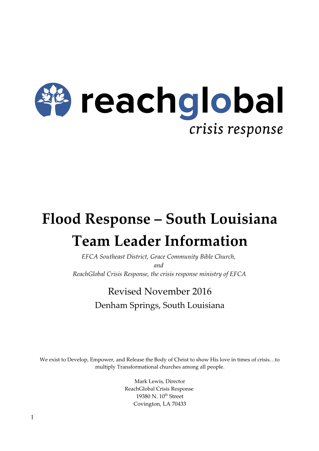 Flood Response South Louisiana Team Leader Information