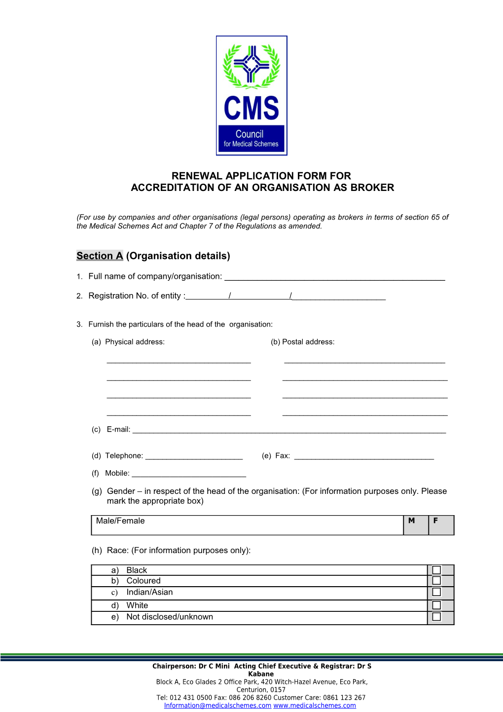 Renewal Application Form For