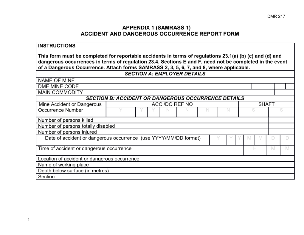Accident and Dangerous Occurrence Report Form