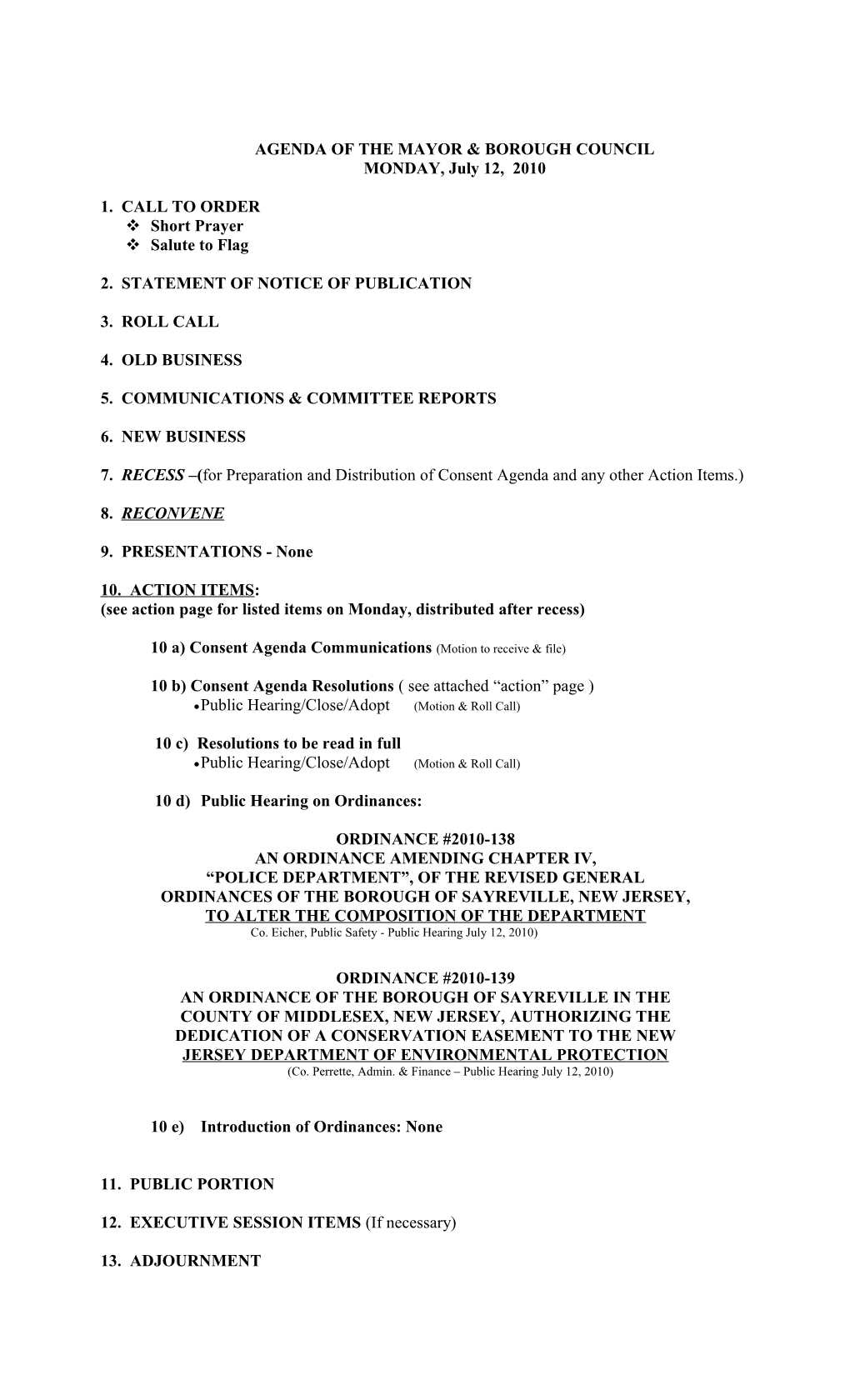 Agenda of the Mayor & Borough Council s2