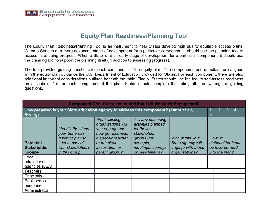 Equity Plan Readiness/Planningtool
