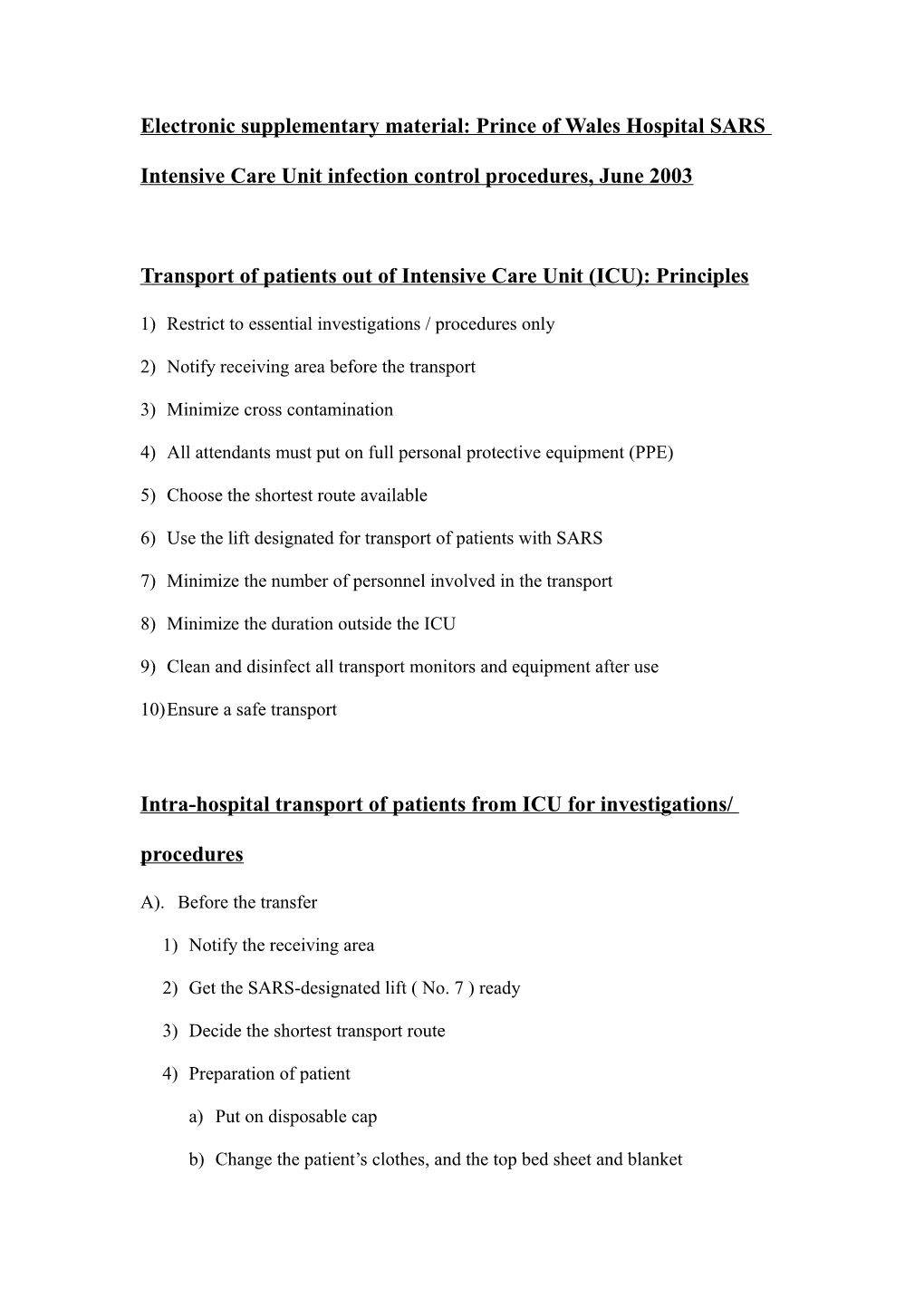 Transport of Patients out of Intensive Care Unit (ICU): Principles