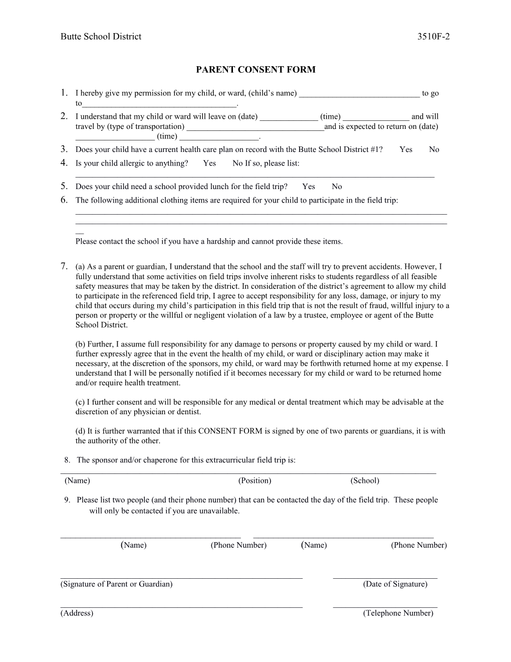 Parent Consent Form