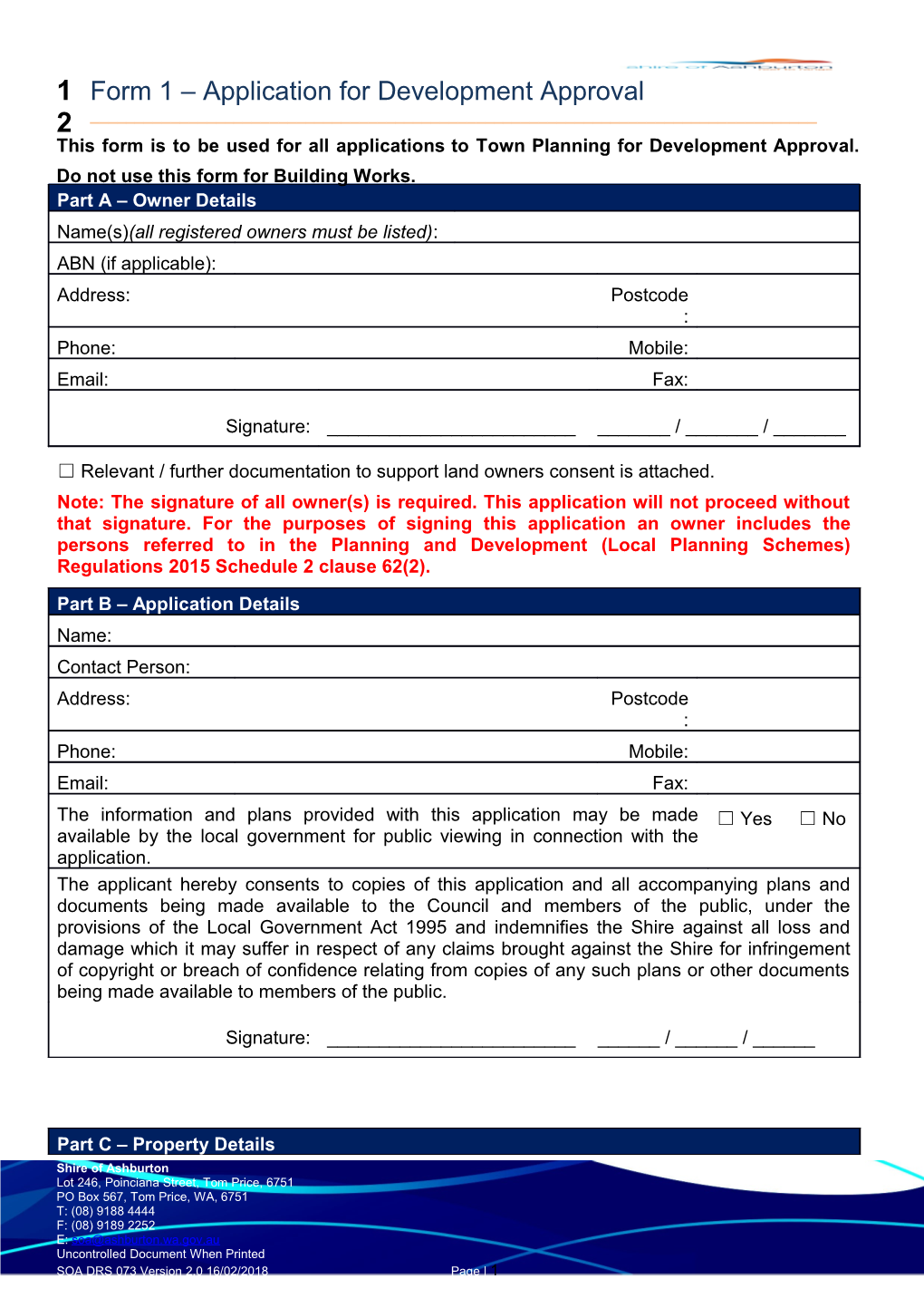 Form 1 Application for Development Approval