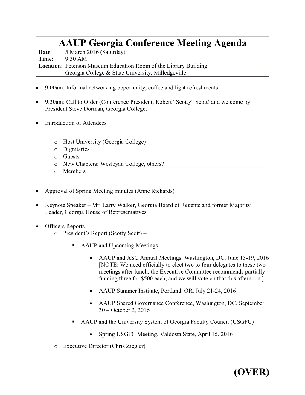 AAUP Georgia Conference Meeting Agenda